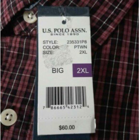 US POLO ASSN Mens 2XL Big Red Plaid Shirt Long Sleeve Button Down NWT MSRP $ 60 - Picture 6 of 9